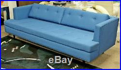 Mid Century Modern Edward Wormley for Dunbar Style Tufted Blue Sofa 1960s
