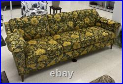 Mid Century Modern Flexsteel Milo Baughman Style Walnut Gold Floral Sofa 1960s