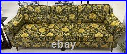 Mid Century Modern Flexsteel Milo Baughman Style Walnut Gold Floral Sofa 1960s