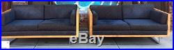 Mid Century Modern Floating Burl Wood Case Sofa/Love Seat/Settee Baughman Era