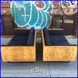 Mid Century Modern Floating Burl Wood Case Sofa/Love Seat/Settee Baughman Era