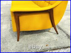 Mid Century Modern Kroehler Avant Sofa Accented With Sculpted Walnut Trim & Legs