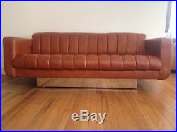 Mid Century Modern Leather and Chrome Sofa by Davis Furniture Milo Style