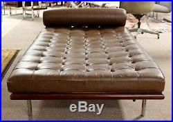 Mid Century Modern Mies Van der Rohe Barcelona Chrome Brown Leather Daybed 60s