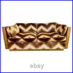 Mid-Century Modern Milo Baughman Burlwood Sofa in Lenor Larsen Style Upholstery