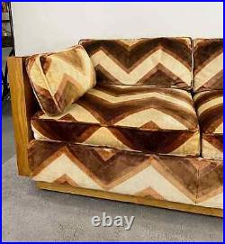 Mid-Century Modern Milo Baughman Burlwood Sofa in Lenor Larsen Style Upholstery