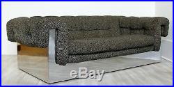 Mid Century Modern Milo Baughman Chrome Wrapped Tufted Sofa Loveseat 1970s
