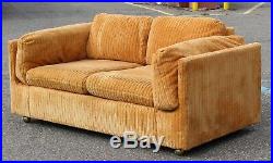Mid Century Modern Milo Baughman Orange 2 Seat Loveseat Sofa on Casters 1960s