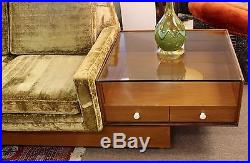Mid Century Modern Pearsall Plinth Base Sofa With Attached End Tables Walnut
