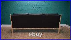 Mid Century Modern Retro Danish Skippers 3 Seat Black Leather Sofa Settee Couch