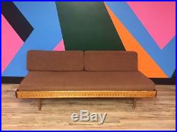 Mid Century Modern Sofa Bench Wood Pillow Back Vintage Seating