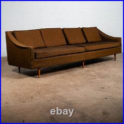 Mid Century Modern Sofa Couch 4 Seat Large Brown Tweed Fabric Vintage American
