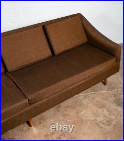 Mid Century Modern Sofa Couch 4 Seat Large Brown Tweed Fabric Vintage American