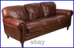 Mid Century Modern Sofa Couch Burgundy Leather 70s 80s Vintage Arms Plush Backs