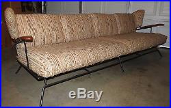 Mid Century Modern Sofa Couch Iron Frame Long & Low! Eames Danish Modern VGC