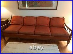 Mid- Century Modern Solid wood Sofa with Crepe Back Satin cushions
