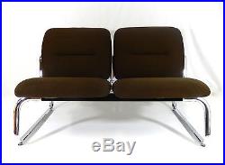 Mid Century Modern Steelcase Brown Fabric & Chrome Loveseat / Sofa / Bench