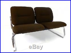 Mid Century Modern Steelcase Brown Fabric & Chrome Loveseat / Sofa / Bench