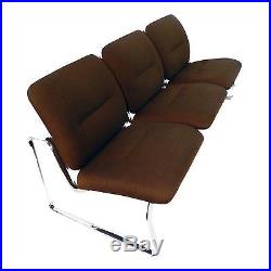 Mid Century Modern Steelcase Brown Fabric & Chrome Sofa