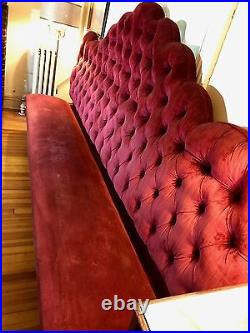 Mid Century Modern Tufted Red Velvet Hotel Lobby Waiting Banquette Sofa 9.5'x5.5
