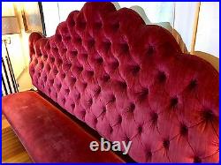 Mid Century Modern Tufted Red Velvet Hotel Lobby Waiting Banquette Sofa 9.5'x5.5