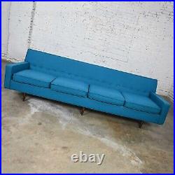 Mid-Century Modern Turquoise Lawson 4 Cushion Sofa Attr Milo Baughman James Inc