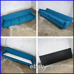 Mid-Century Modern Turquoise Lawson 4 Cushion Sofa Attr Milo Baughman James Inc