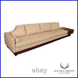 Mid-Century Modern Walnut Long Sofa With End Table