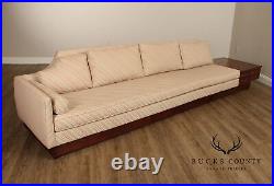 Mid-Century Modern Walnut Long Sofa With End Table