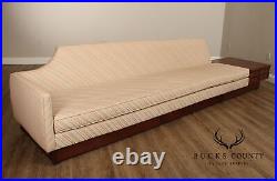 Mid-Century Modern Walnut Long Sofa With End Table