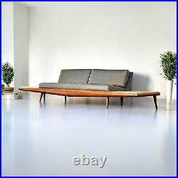 Mid Century Platform Sofa Model 889-S WithTravertine End Tables By Adrian Pearsall