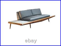 Mid Century Platform Sofa Model 889-S WithTravertine End Tables By Adrian Pearsall