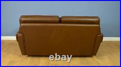 Mid Century Retro Danish Buttoned Brown Leather Two Seat Sofa Settee Couch 1960s