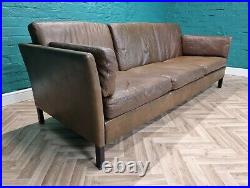 Mid Century Retro Danish Georg Thams Brown Leather 3 Seat Sofa Settee 1970s