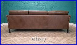 Mid Century Retro Danish Georg Thams Brown Leather 3 Seat Sofa Settee 1970s