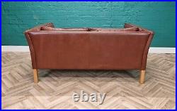 Mid Century Retro Danish Mogens Hansen Tan Brown Leather 2 Seat Sofa 1970s