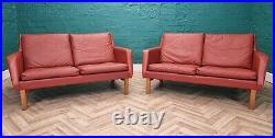 Mid Century Retro Danish Red Leather & Oak 2 Seat Sofa Loveseat 1960s (1 of 2)