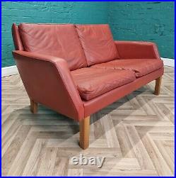 Mid Century Retro Danish Red Leather & Oak 2 Seat Sofa Loveseat 1960s (1 of 2)