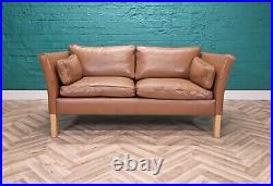 Mid Century Retro Danish Tan Brown Leather 2 Seat Sofa Settee by Stouby 1970s
