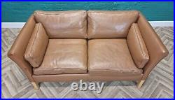 Mid Century Retro Danish Tan Brown Leather 2 Seat Sofa Settee by Stouby 1970s
