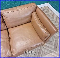 Mid Century Retro Danish Tan Brown Leather 3 Seat Sofa Settee by Stouby 1970s