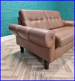 Mid Century Retro Vintage Danish Brown Leather 2 Seat Sofa Settee 1960s 70s