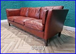 Mid Century Retro Vintage Danish Cognac Brown Leather 3 Seat Sofa Settee 1970s