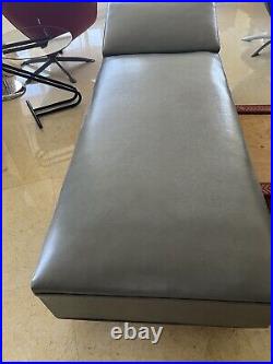 Mid Century Vintage Grey Leather Chaise Longue Sofa