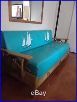 Mid-Century Wagon Wheel Vintage Nautical Furniture Sofa Couch 1950s 60s Vinyl