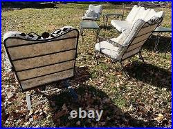 Mid Century Wrought Iron Woodard Sofa Bar Cart Lounge 9 PC Patio Set With Cushions