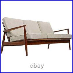 Mid-century Modern Grete Jalk Style Stained Beech Three Seat Sofa Bench