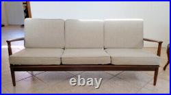 Mid-century Modern Grete Jalk Style Stained Beech Three Seat Sofa Bench