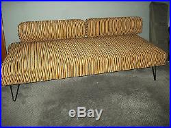 Mid century autumn orange stripe sofa, couch, daybed metal frame great condition