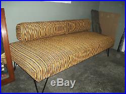 Mid century autumn orange stripe sofa, couch, daybed metal frame great condition